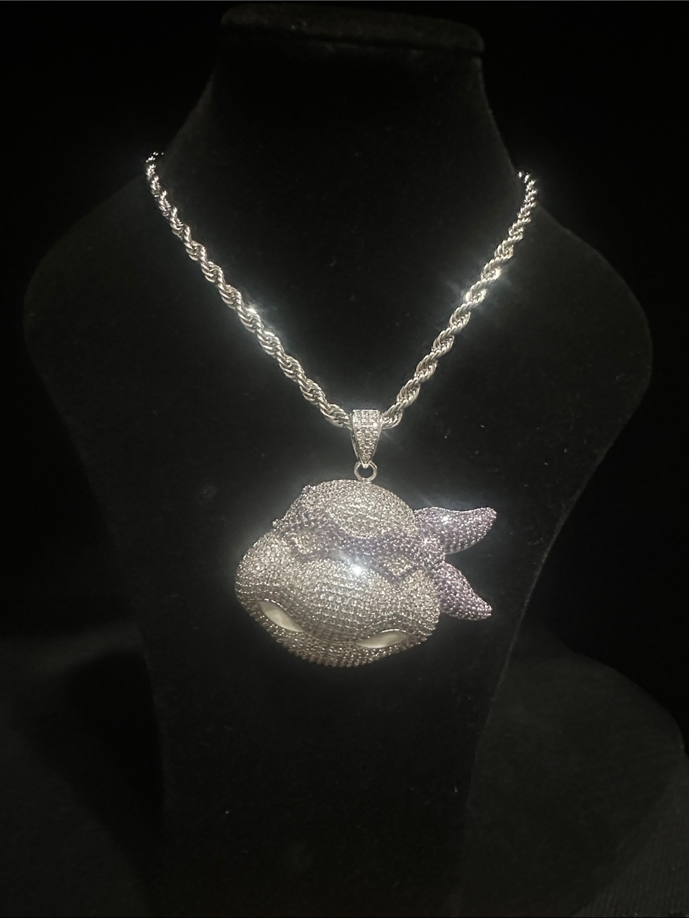 Silver Crystal Ninja Turtle Pendant Necklace